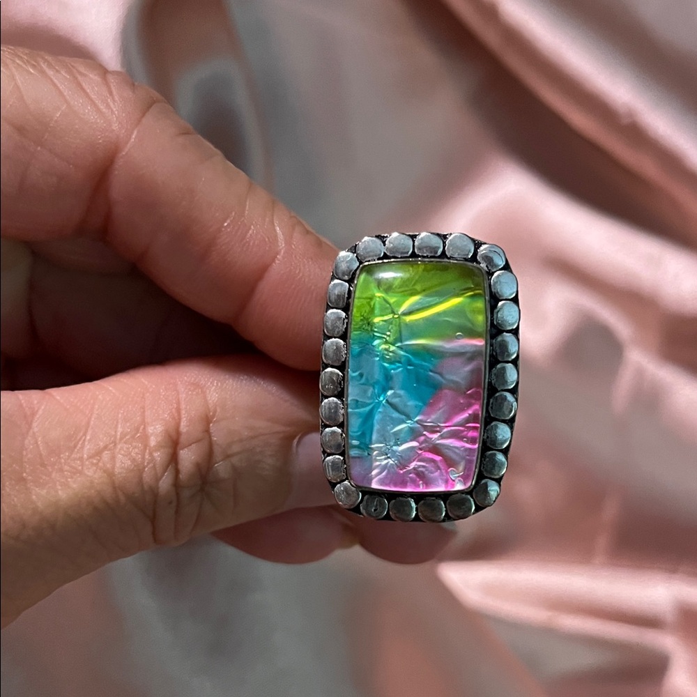 Colorful Silver Statement Ring🩷🩵💚 - Picture 5 of 7